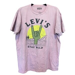 Stay Wild Cactus‎ Desert Tee Levis Graphic T-Shirt Mens XL Pink FLAW